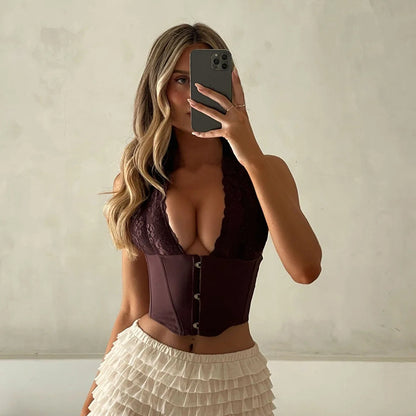 Haut corset à bretelles en dentelle pour femmes Chic und Stil 1751515877