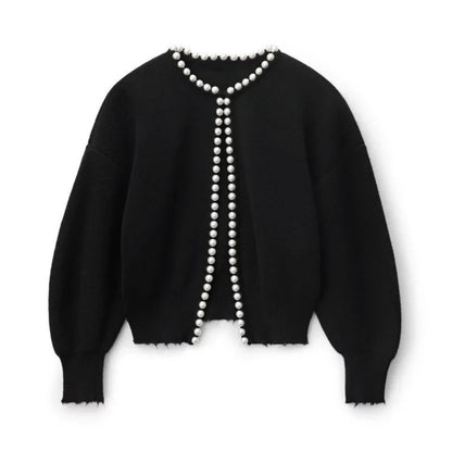 Veste en tricot pour femmes avec des embellissements en perles frappants et un design ouvert Chic und Stil