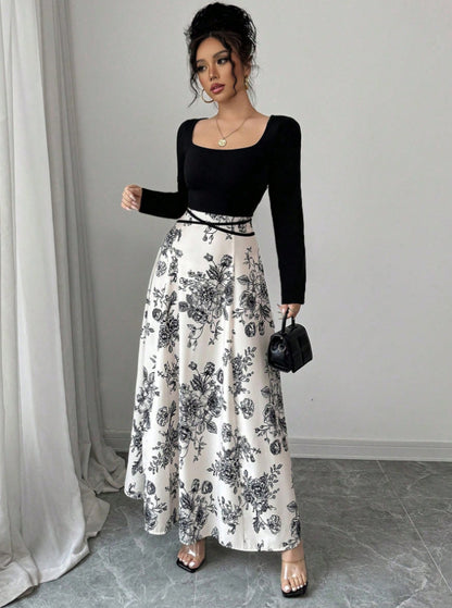 Robe maxi élégante pour femmes avec imprimé floral et coupe cintrée Chic und Stil