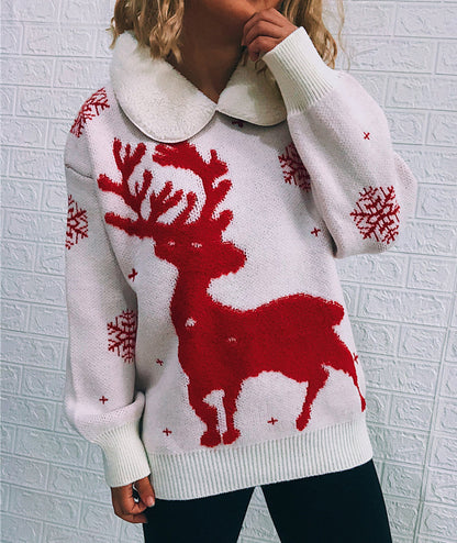 Pull femme de Noël avec motif de renne festif et col doux Chic und Stil