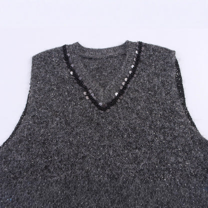 Dames élégant pull en tricot sans manches avec des appliqués scintillants Chic und Stil