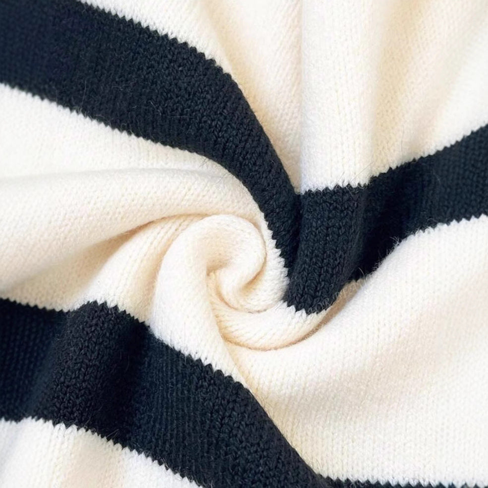 Femmes Pull court à manches courtes rayé avec col polo Chic und Stil