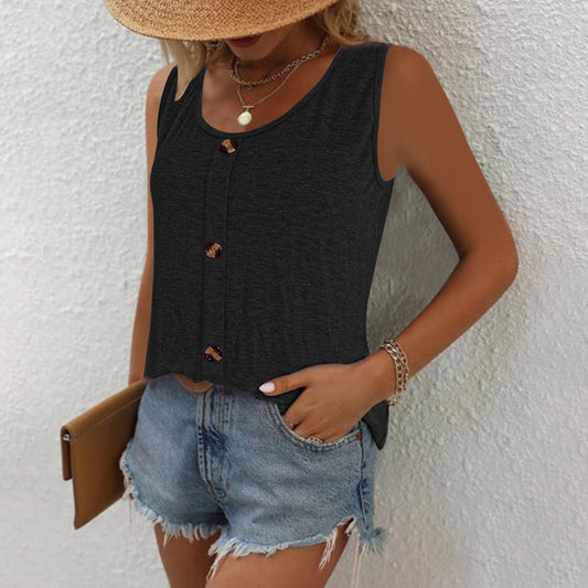 Women's Sleeveless Round Neck Top with Button Placket Chic und Stil