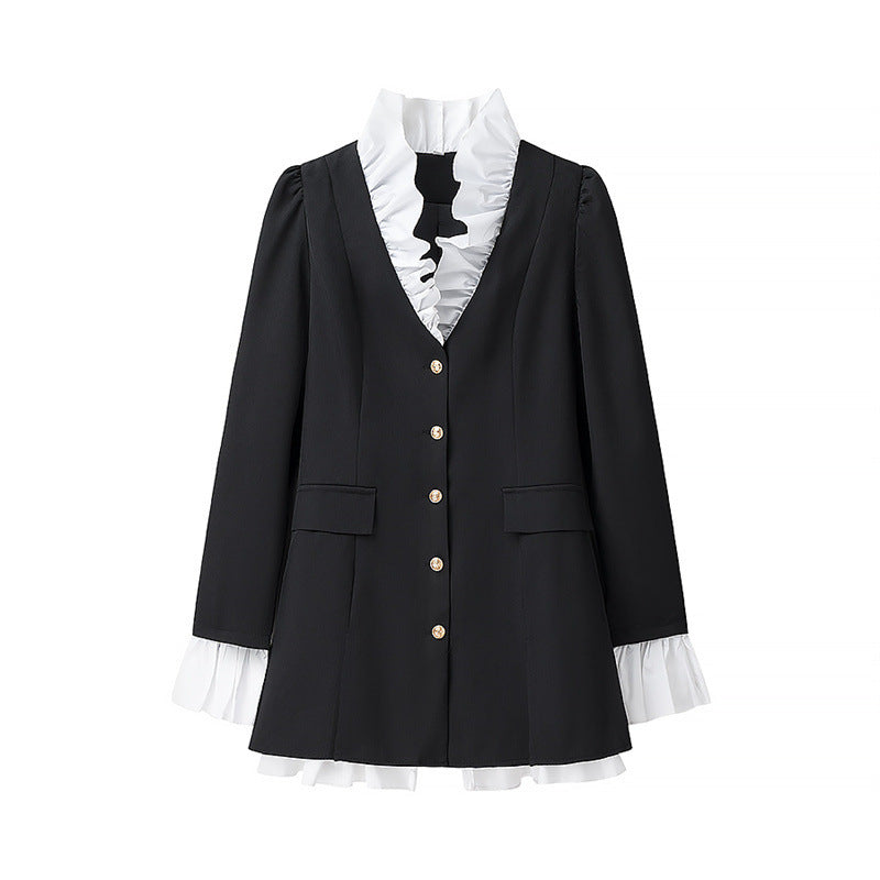 Dames Élégante Veste Blazer avec Détails Volants et Fermeture Boutonnée Chic und Stil