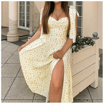 Robe Maxi Imprimé Floral Femme avec Manches à Nœud Chic und Stil