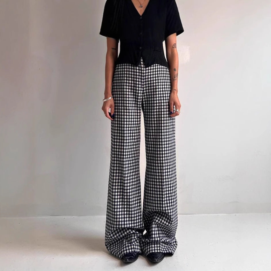 Women Comfortable Tube Pants with Checkered Pattern and Elastic Waist Chic and Style