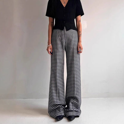 Women Comfortable Tube Pants with Checkered Pattern and Elastic Waist Chic and Style