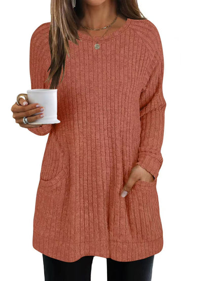 Pull en tricot décontracté pour femmes avec poches latérales et structure ribbed Chic und Stil