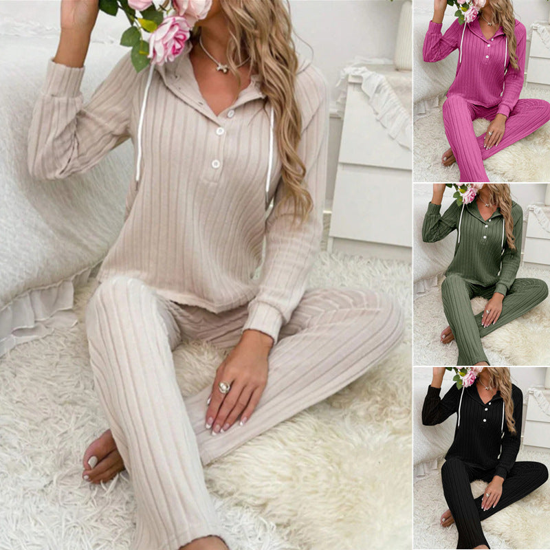 Dames Ensemble en tricot confortable avec capuche et patte de boutonnage Chic und Stil
