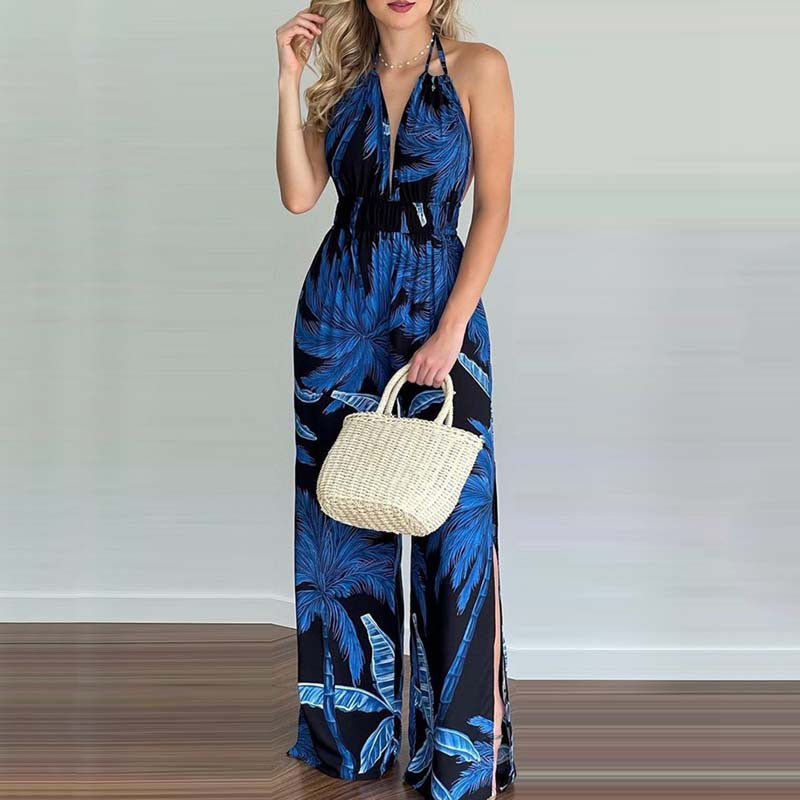 Combinaison halter femme avec jambes larges et fentes latérales Chic und Stil