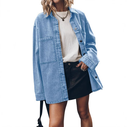 Dame Oversized Denim Chemise Veste Chic und Stil