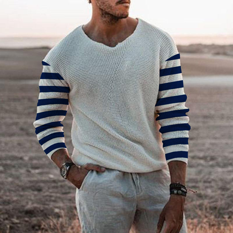 V-neck knitted pullover with textured surface for men Chic und Stil