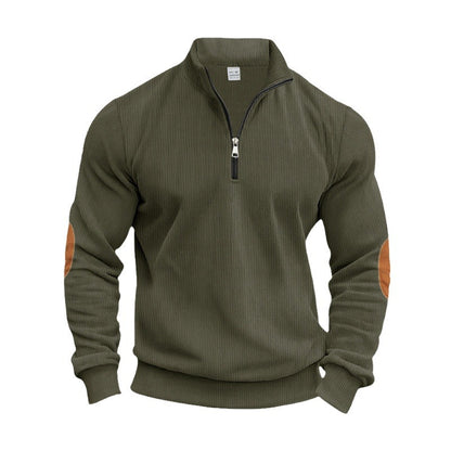 Pull élégant pour homme avec des patches aux coudes pratiques et une fermeture éclair moderne Chic und Stil