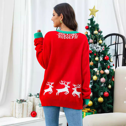 Pull en tricot de Noël pour femmes avec motif original de cerf et coupe décontractée Chic und Stil