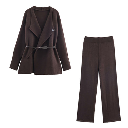 Fashionable women's cardigan and pants set with stylish belt Chic and Style