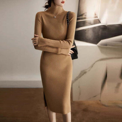 Robe en tricot pour femmes avec col montant et structure côtelée Chic und Stil
