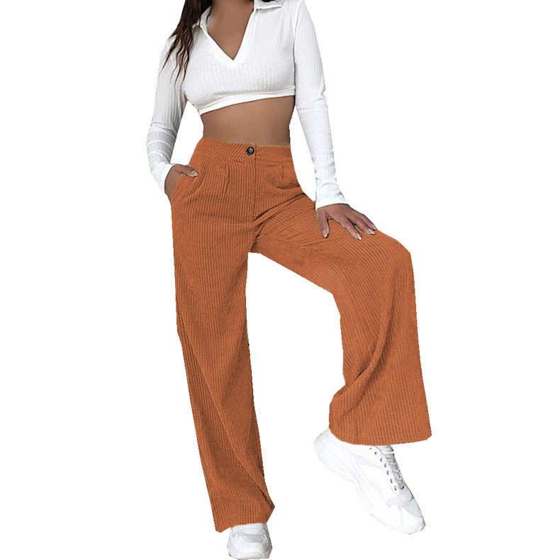 High-waisted wide corduroy pants for women with side pockets Chic and Style