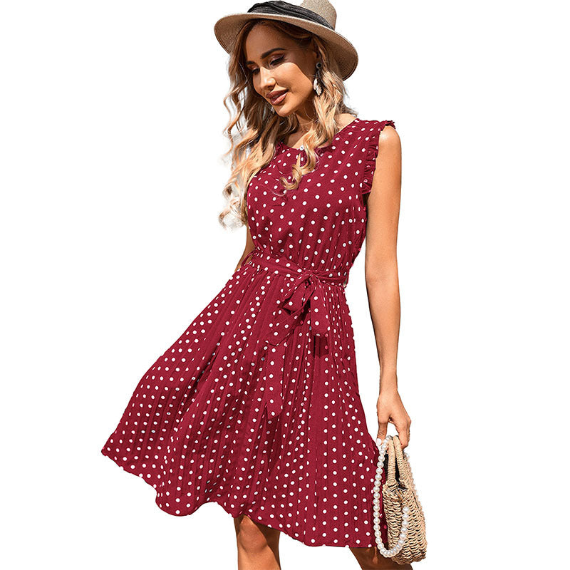 Robe A-line à pois pour femmes avec ceinture à nouer réglable Chic und Stil