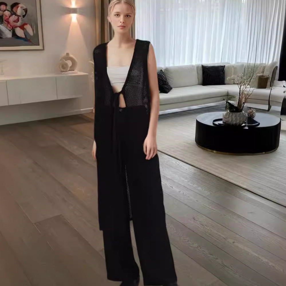 Dames gilet en tricot avec coupe ample et lien Chic und Stil