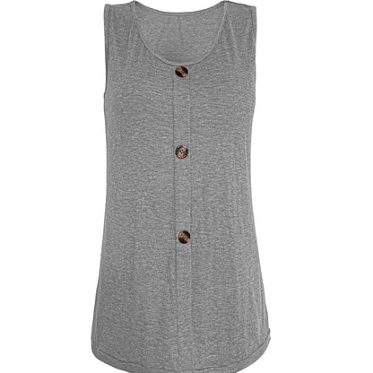 Women's Sleeveless Round Neck Top with Button Placket Chic und Stil