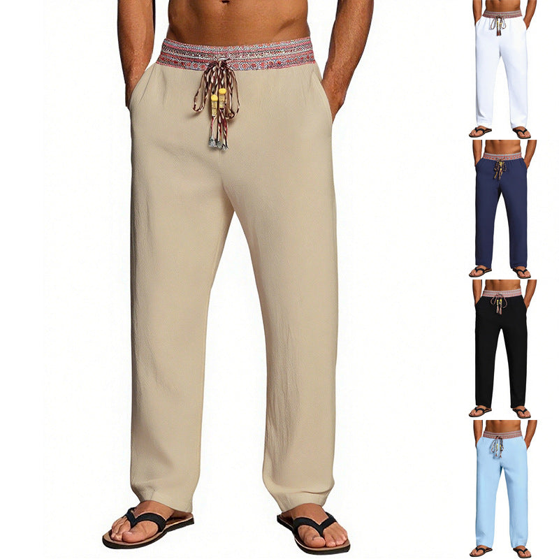 Men's Casual Beach Pants with Elastic Waist and Decorative Drawstring Chic and Style