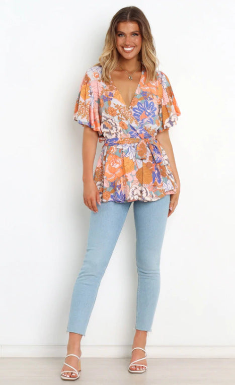 Dames Floral Peplum Blouse Chic und Stil