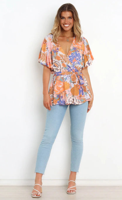 Dames Floral Peplum Blouse Chic und Stil