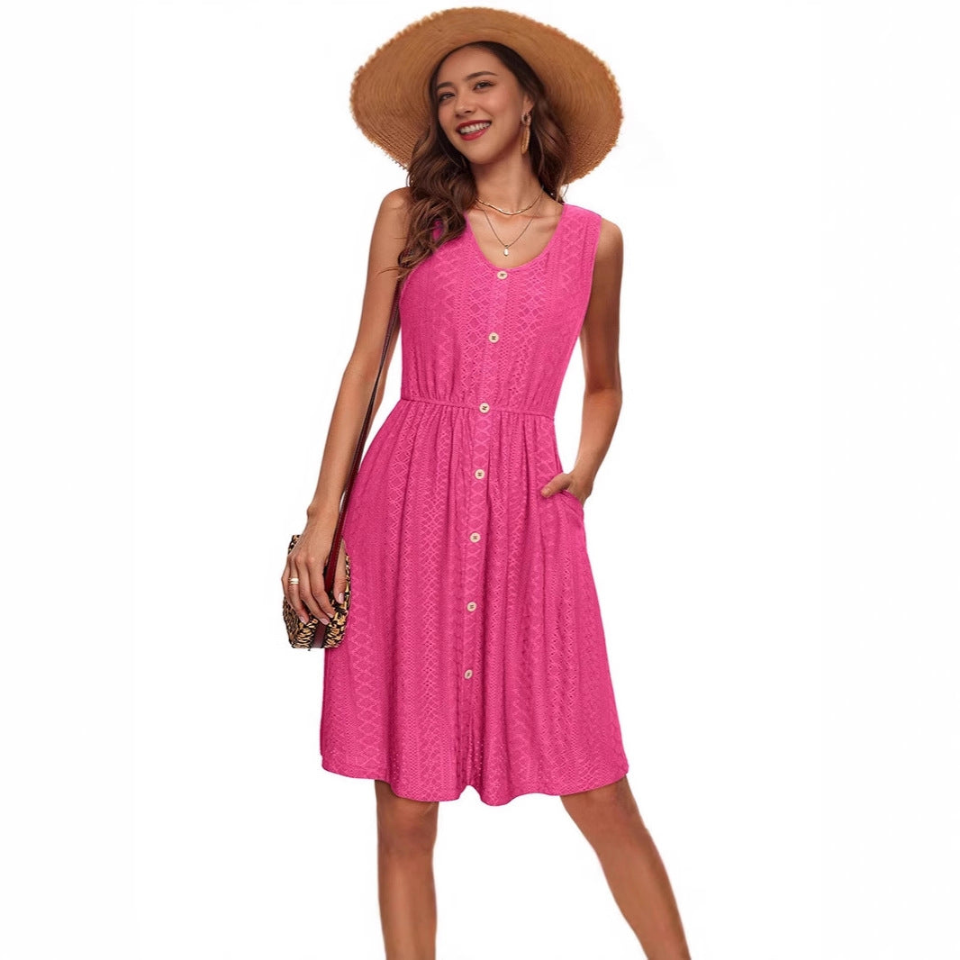 Robe d'été à boutons pour femmes avec ceinture élastique à la taille et poches pratiques Chic und Stil