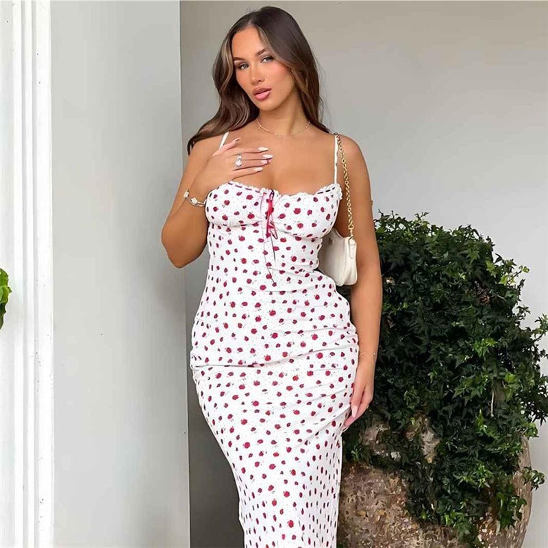 Women's Floral A-Line Maxi Dress with Adjustable Spaghetti Straps Chic and Stylish