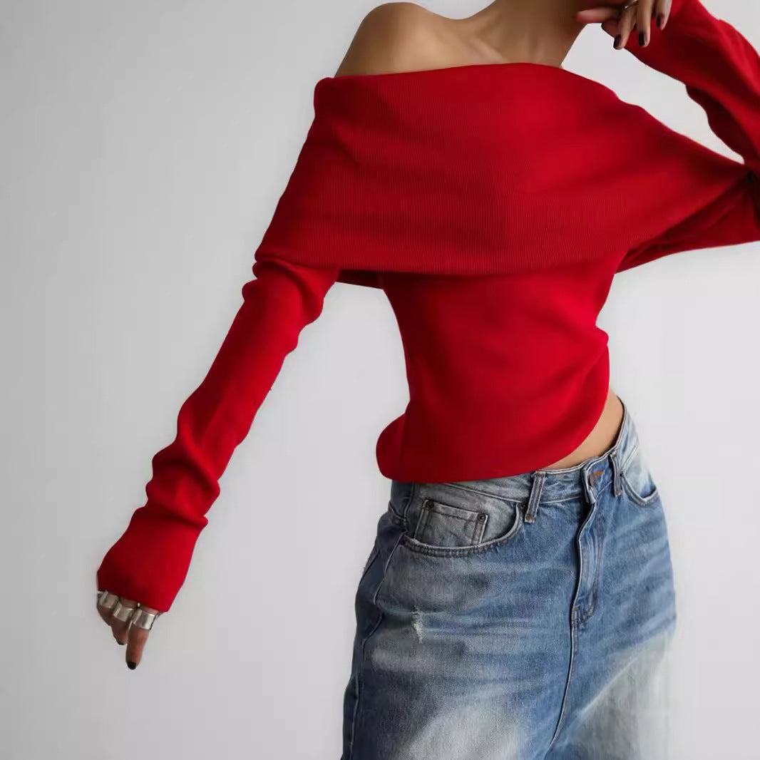 Dames Élégant haut décolleté avec texture lisse et manches évasées Chic und Stil