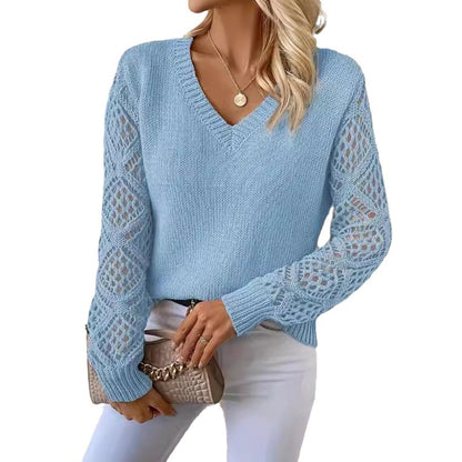 Pull en tricot pour femmes avec décolleté en V et manches crochetées Chic und Stil