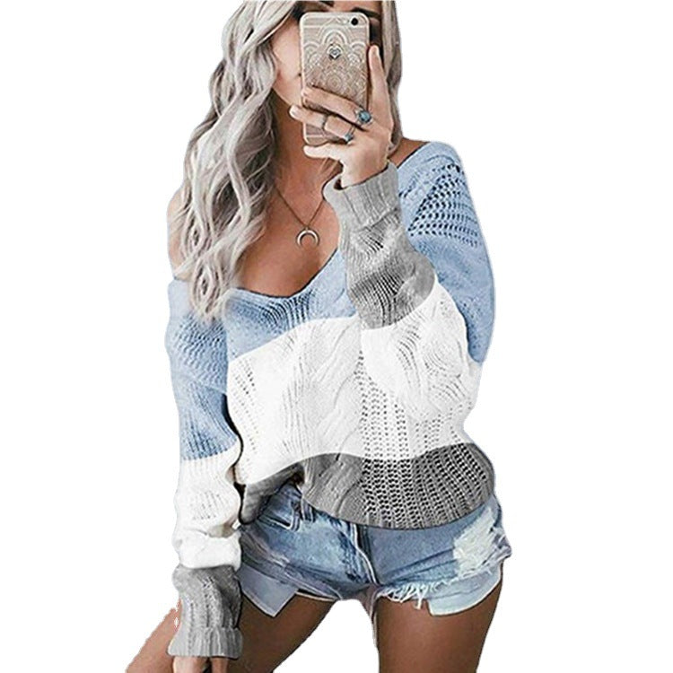 Pull en tricot léger pour femmes avec décolleté en V profond et motif au crochet tendance Chic und Still