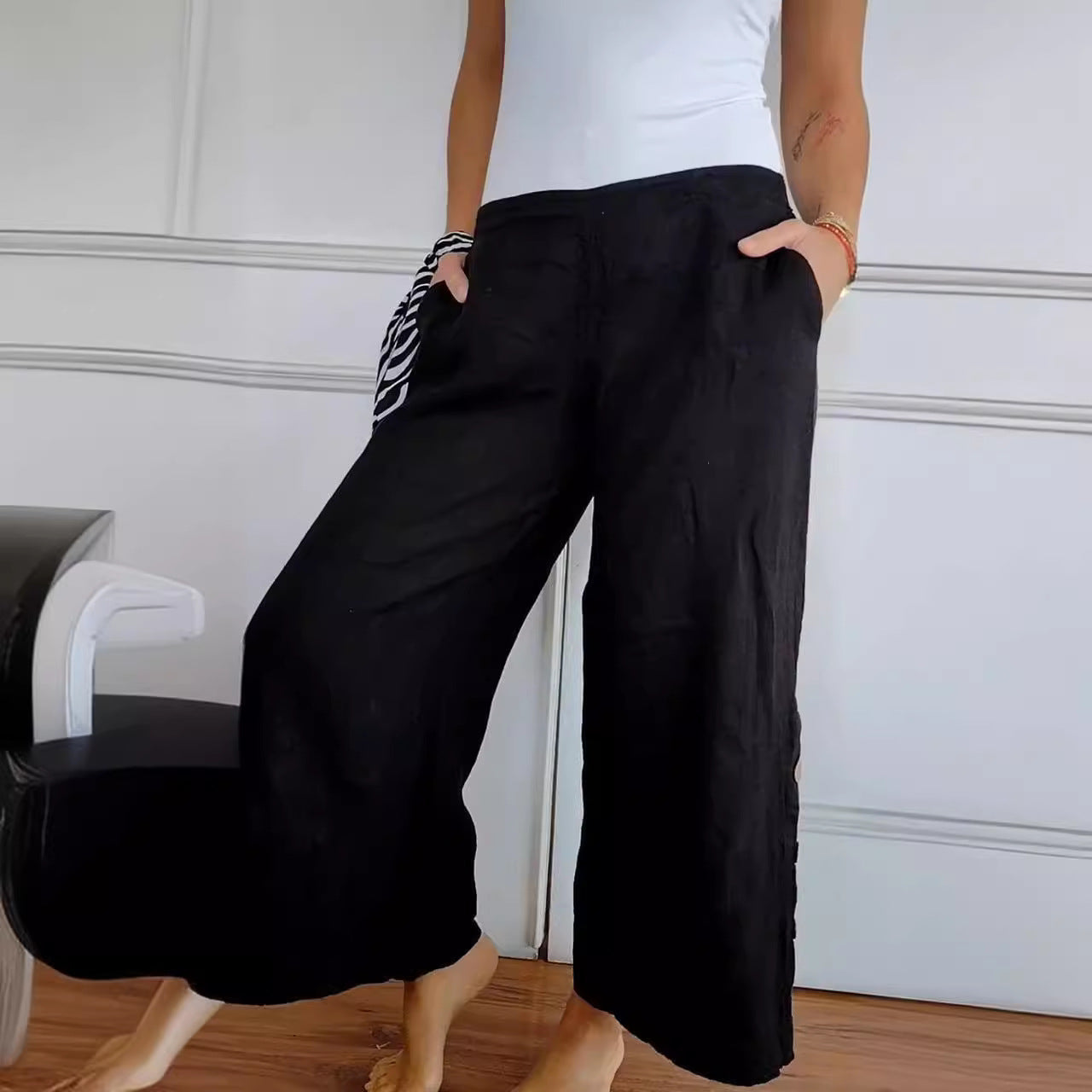 Chic and Style breathable wide linen pants for ladies