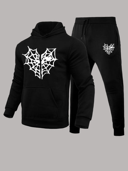 Hoodie and jogger pants set for men with unique spider web pattern Chic und Stil