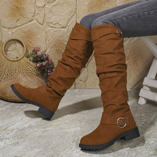 Bottes overknee pour femmes en daim doux avec détail de boucle décoratif Chic und Stil