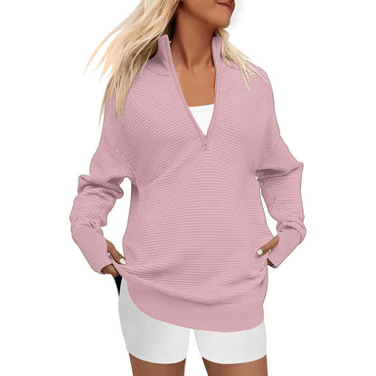 Dames pull zippé de haute qualité avec design texturé Chic und Stil