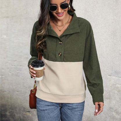 Pull en corduroy à col montant et détail de bouton pour femmes Chic und Stil