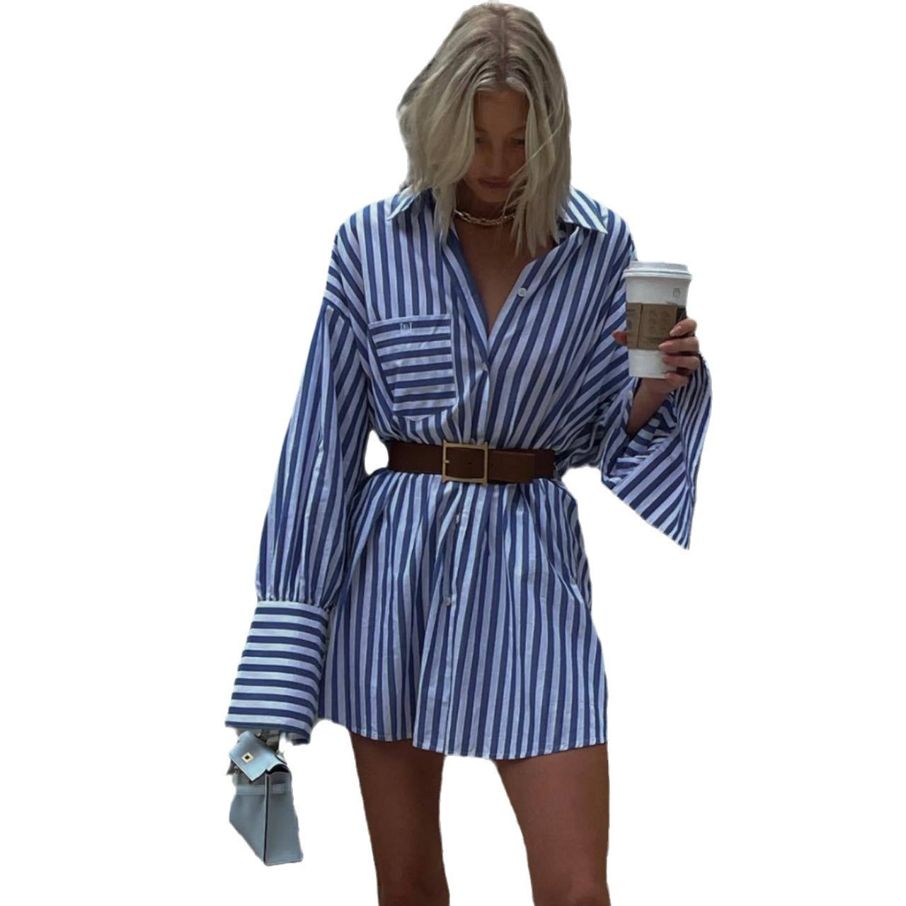 Robe chemise à rayures pour femmes Chic und Stil