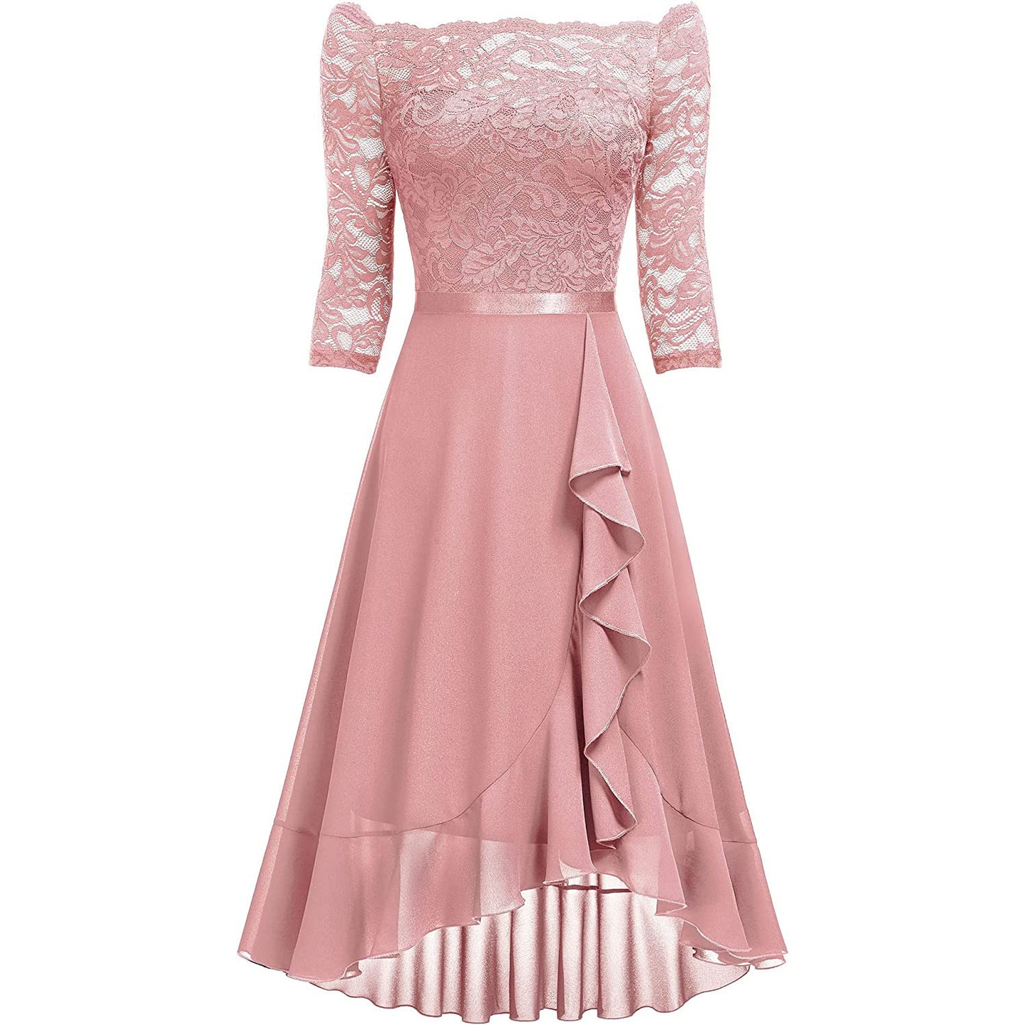 Robe cocktail à encolure dénudée pour femmes en superposition de dentelle Chic und Stil
