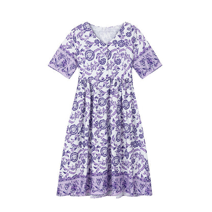 Robe évasée à motifs floraux pour femmes avec taille plissée Chic und Stil