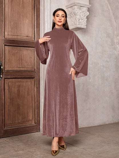 Robe maxi cintrée pour femmes en velours luxueux avec des manches volumineuses Chic und Stil