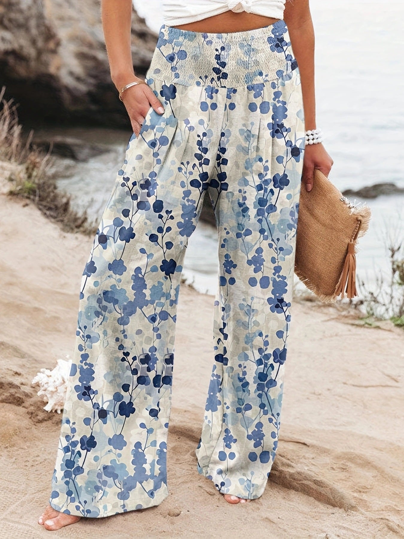Chic and Style Floral Print Palazzo Pants for Women with Elastic Waistband