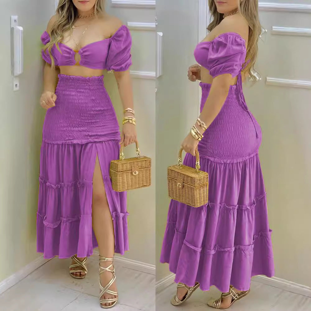 Dames deux pièces avec des détails froncés et une haute fente Chic und Stil