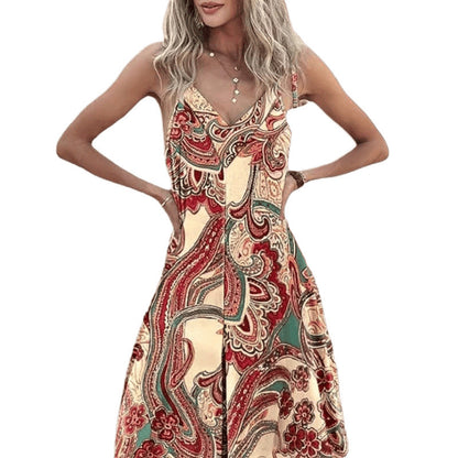 Robe maxi bohème pour femmes avec décolleté en V et design fluide Chic und Stil
