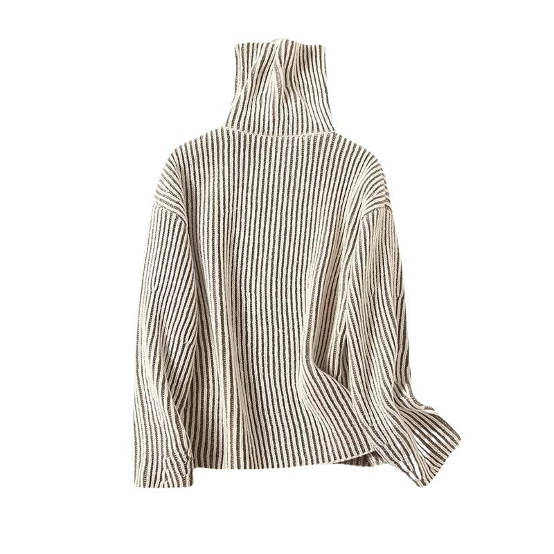 Pull en tricot confortable pour femmes avec col montant et rayures modernes Chic und Stil