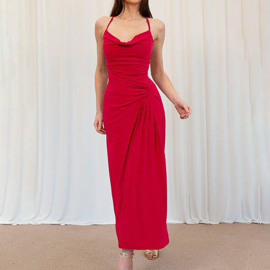 Robe maxi à col drapé pour femmes Chic und Stil