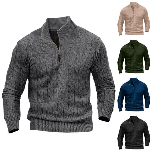 Pull en tricot stylé pour hommes avec col mi-ouvert et motif torsadé Chic und Stil