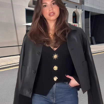 Dames Élégant Blazer-Haut avec détails de boutons décoratifs Chic und Stil