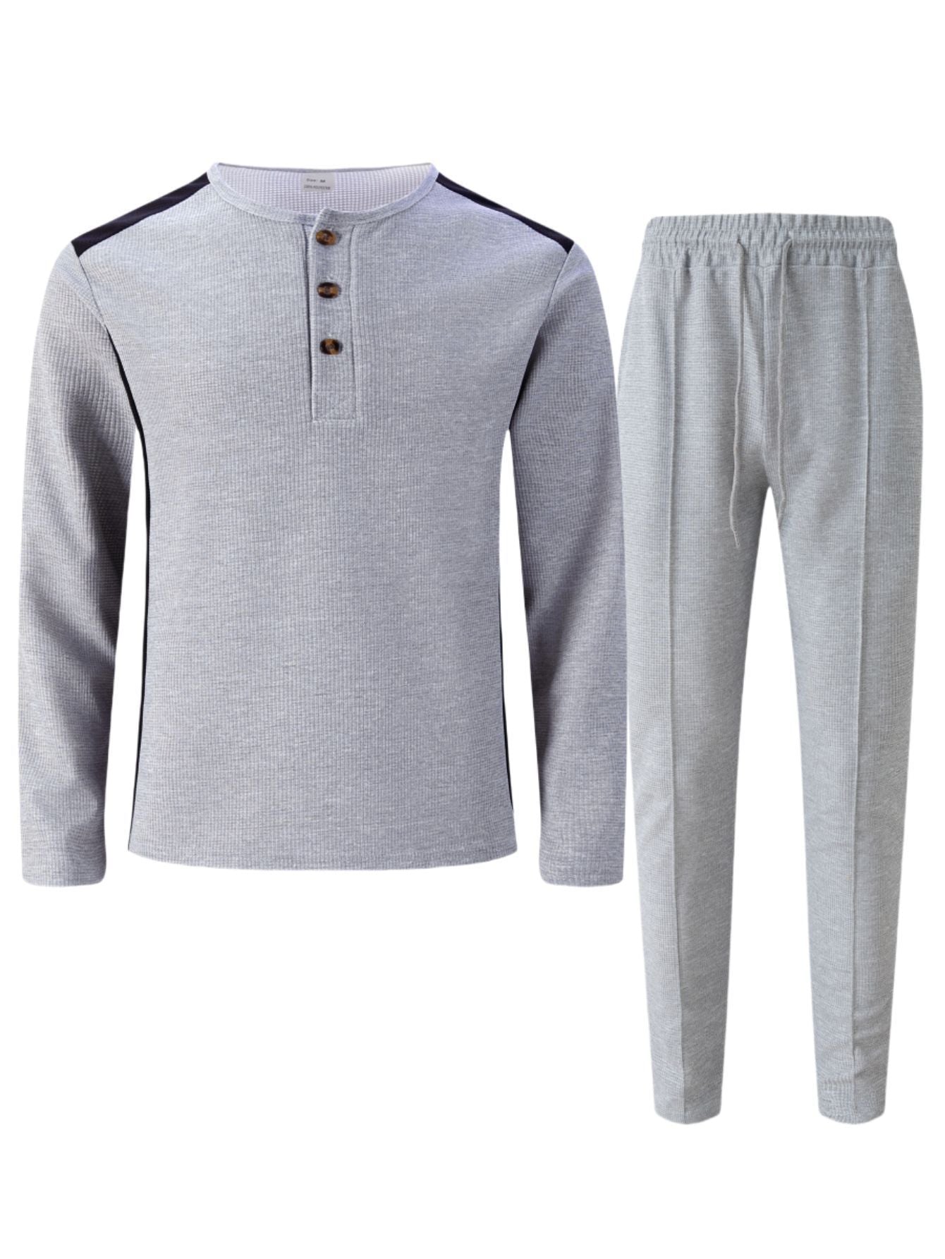 Costume de loisirs pour hommes avec un élégant haut Henley et un pantalon de jogging confortable Chic und Stil