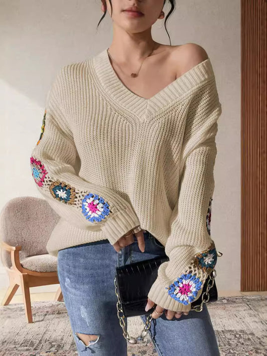 Pull en tricot pour femmes avec des accents de crochet ludiques et une coupe ample Chic und Stil